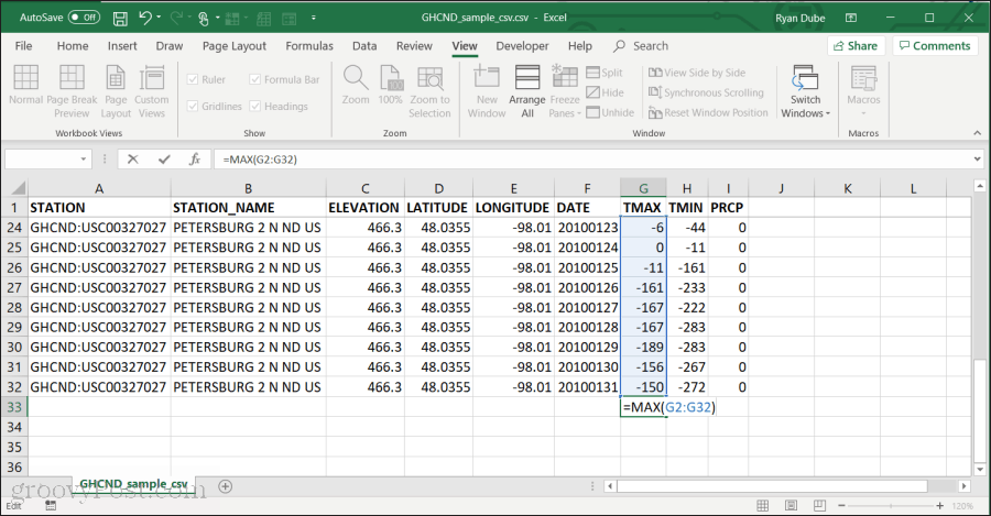 Χρησιμοποιώντας τη λειτουργία MAX στο Excel