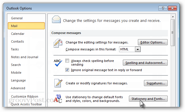 Outlook e-mail επιλογές