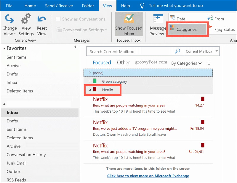 Τα ηλεκτρονικά ταχυδρομεία ταξινομούνται ανά κατηγορία χρώματος στο Outlook