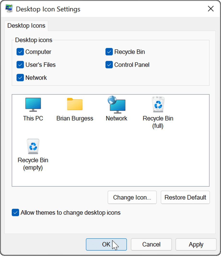 επαναλάβετε τα εικονίδια επιφάνειας εργασίας παλαιού τύπου στα Windows 11