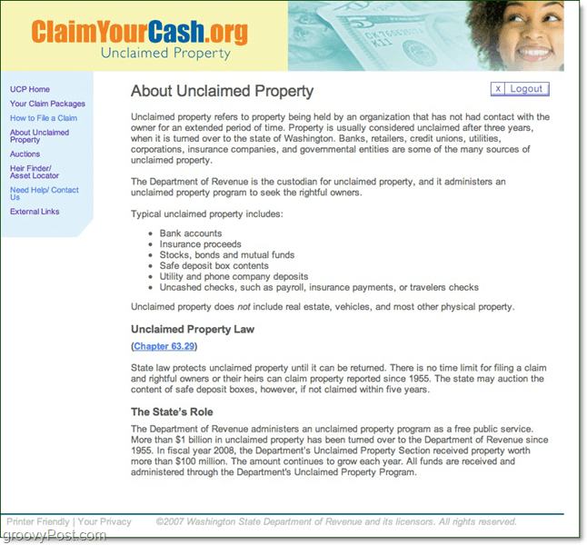 claimyourcash.org μη διεκδικημένη ιδιοκτησία