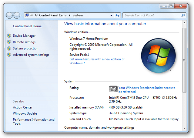 Εργαλείο WEI Windows 7