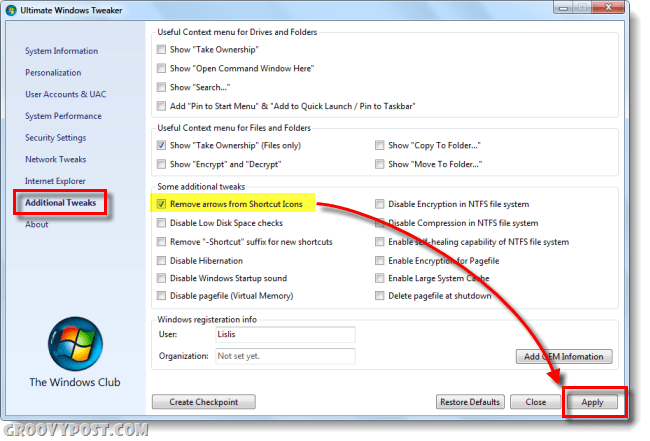 Πώς να αφαιρέσετε τα Windows 7 Εικονίδιο Συντόμευσης Arrow Overlay