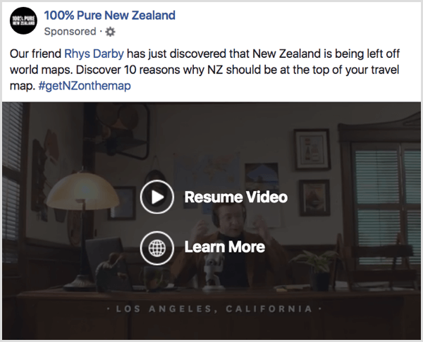 Παράδειγμα ευαισθητοποίησης διαφημίσεων βίντεο στο Facebook