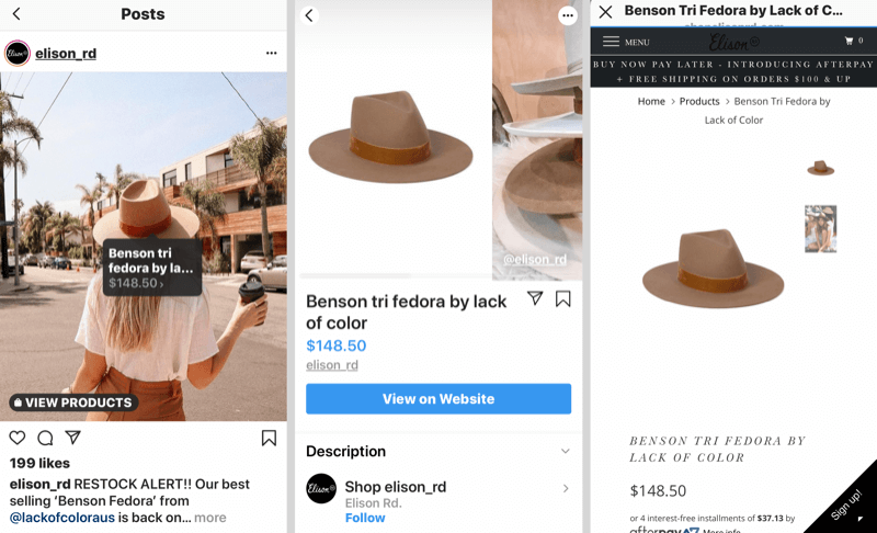 Πώς να πουλήσετε περισσότερα προϊόντα στο Instagram, παράδειγμα ετικετών προϊόντων Instagram.