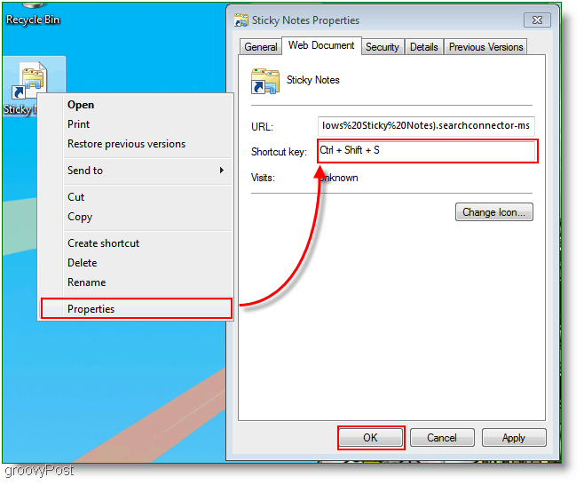 Windows 7 Δημιουργία νέου μενού πλήκτρων συντόμευσης: Στιγμιότυπο οθόνης