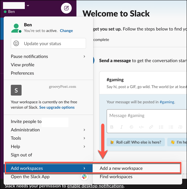 Προσθήκη πολλαπλών χώρων εργασίας Slack