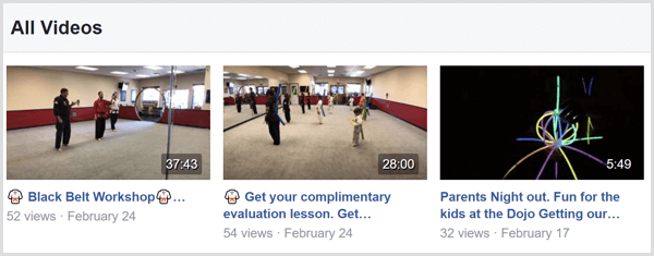 Παράδειγμα τίτλων βίντεο στο Facebook Live σε μια σελίδα Facebook