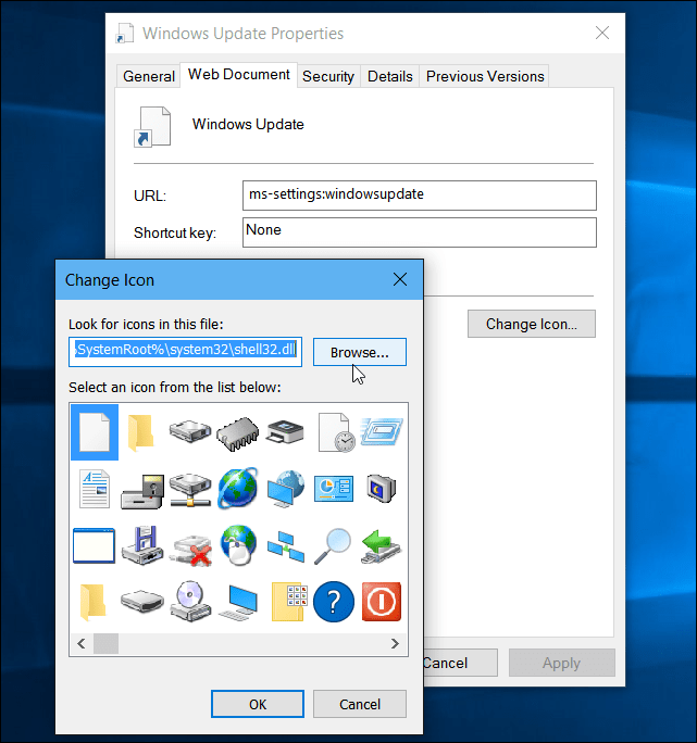 Windows 10: Δημιουργία επιφάνειας εργασίας ή συντόμευση έναρξης για το Windows Update