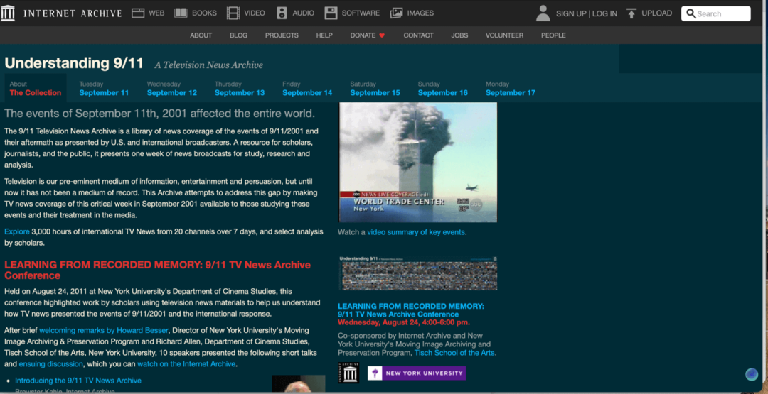 9-11 ειδική ενότητα Αρχείο Διαδικτύου