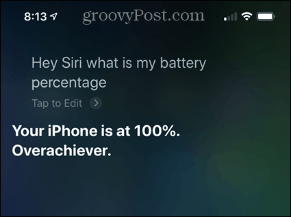 Ελέγξτε το ποσοστό μπαταρίας του iPhone χρησιμοποιώντας το Siri
