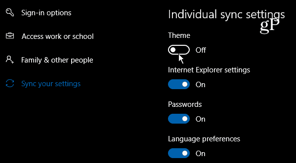 Windows 10 Ατομικές ρυθμίσεις συγχρονισμού