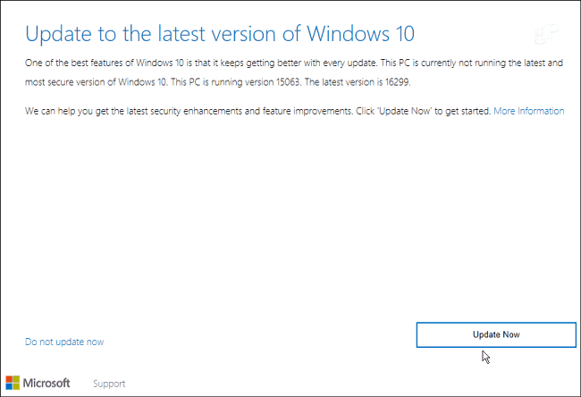ενημερώστε τον βοηθό Windows 10