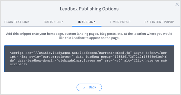 LeadPages leadbox κωδικός δημοσίευσης 