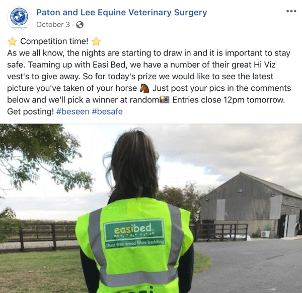 Παράδειγμα ανάρτησης στο Facebook με διαγωνισμό από τους Paton και Lee Equine Veterinary Surger.
