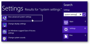 Windows 8 Αναζήτηση ρυθμίσεων