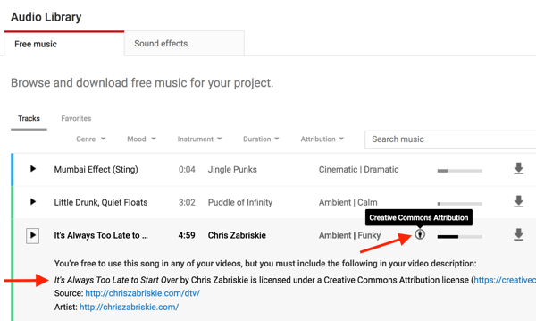 Τα αρχεία μουσικής στη Βιβλιοθήκη ήχων του YouTube θα λάβουν υπόψη εάν πρέπει να πιστώσετε τον αρχικό δημιουργό.