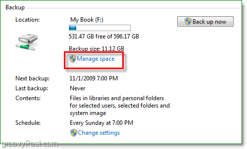 Windows 7 Backup - διαχείριση του χώρου εφεδρικών αντιγράφων του δίσκου