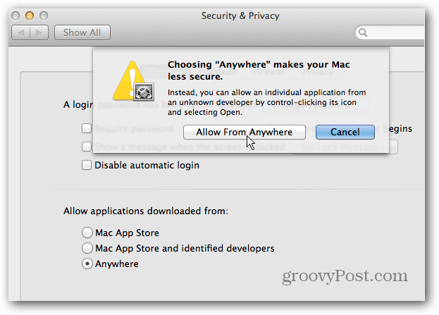 Απενεργοποιήστε την ασφάλεια OS X Mountain Lion Gatekeeper