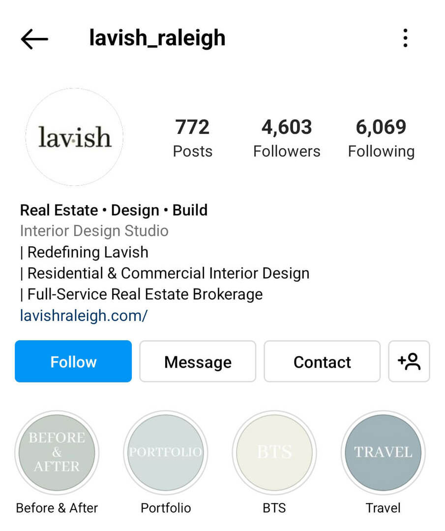 instagram-bio-lavish_raleigh-παράδειγμα. 