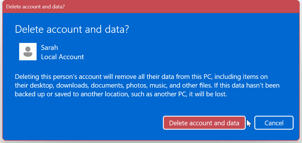 Διαγράψτε έναν λογαριασμό χρήστη στα Windows 11