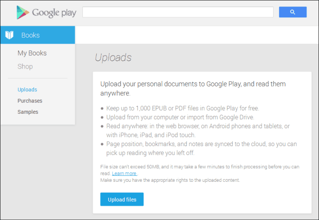 Google Play βιβλία μεταφορτώστε τα έγγραφα