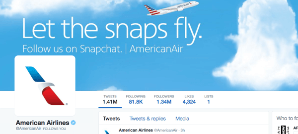 αμερικανική αεροπορική εταιρεία twitter εικόνα με snapchat