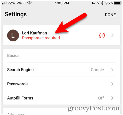 Αγγίξτε τη φράση πρόσβασης που απαιτείται στο Chrome για iOS