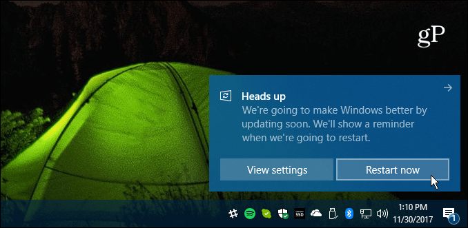 Κάντε επανεκκίνηση της απαιτούμενης αθροιστικής ενημερωμένης έκδοσης των Windows 10