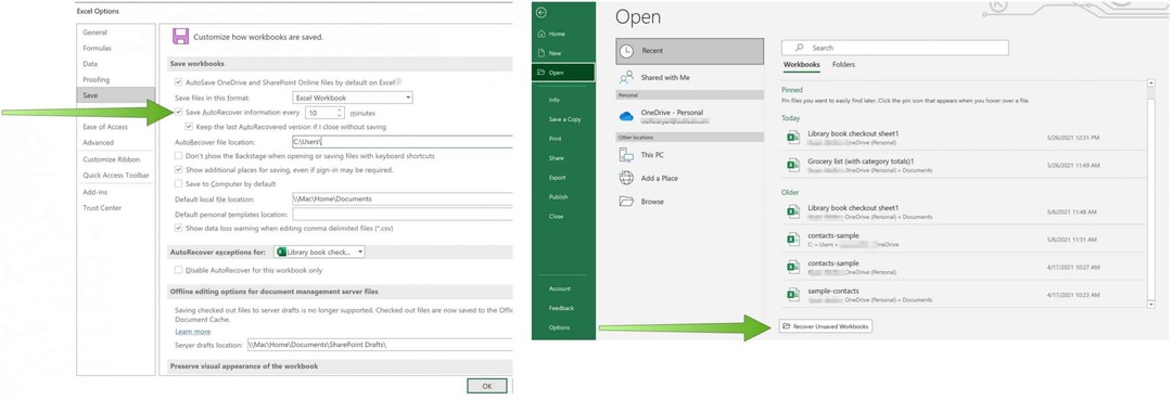 Αποθήκευση αρχείων Excel στο OneDrive AutoRecover στο Excel