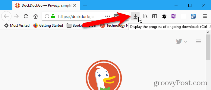 Λήψη κουμπί στη γραμμή εργαλείων του Firefox
