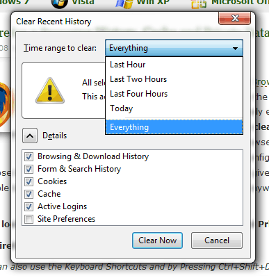 Διαγράψτε το χρονικό εύρος της προσωρινής μνήμης στο Firefox