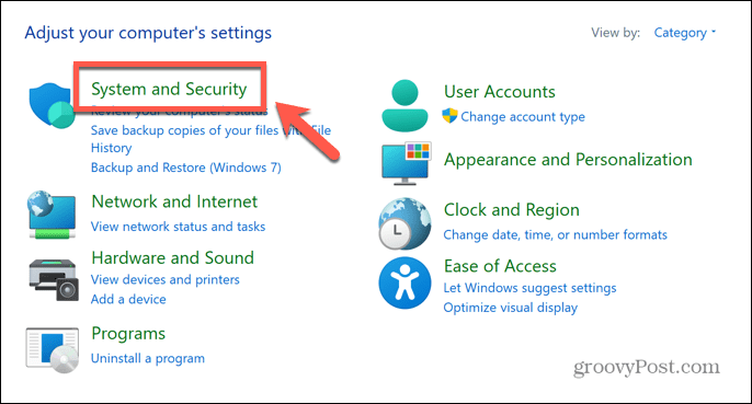 σύστημα πίνακα ελέγχου και ασφάλεια των windows