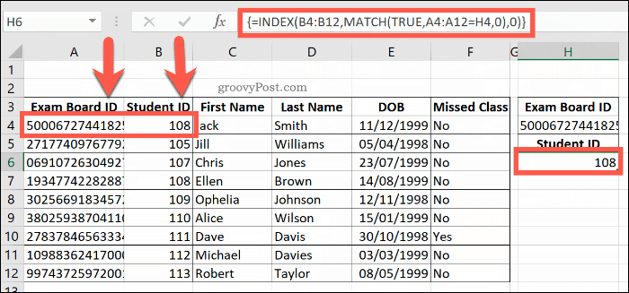 Παράδειγμα συνδυασμού INDEX και MATCH στο Excel
