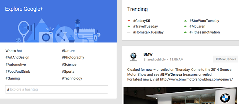 trending hashtags στο google +