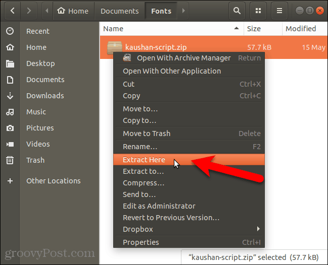 Εξαγωγή αρχείου γραμματοσειράς στο Nautilus στο Ubuntu