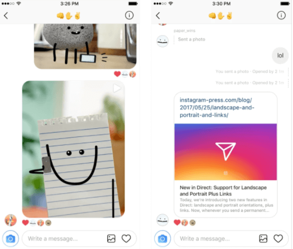  Το Instagram πρόσθεσε υποστήριξη για συνδέσμους ιστού στο Direct και τώρα επιτρέπει στους χρήστες να επιλέγουν οριζόντιους και κατακόρυφους προσανατολισμούς για μια εικόνα