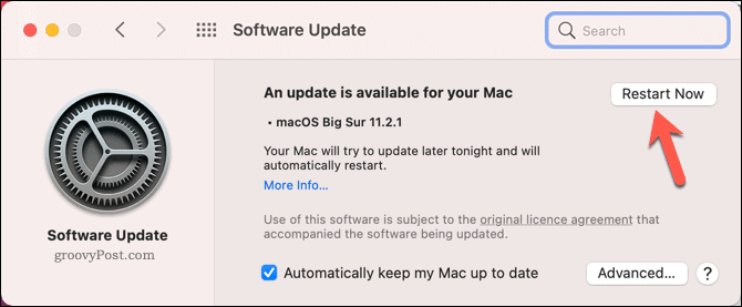 Επανεκκίνηση Mac για να ξεκινήσει μια ενημέρωση συστήματος