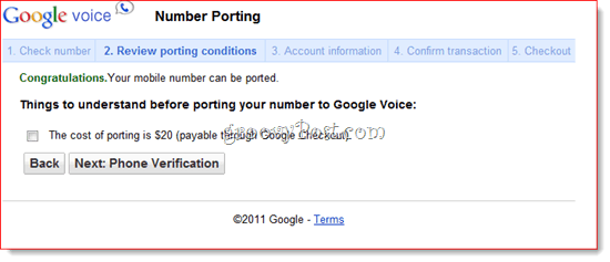 Αριθμός υπάρχοντος λιμένα στο Google Voice