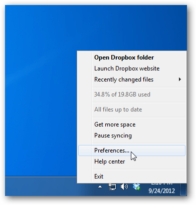 Προτιμήσεις Dropbox
