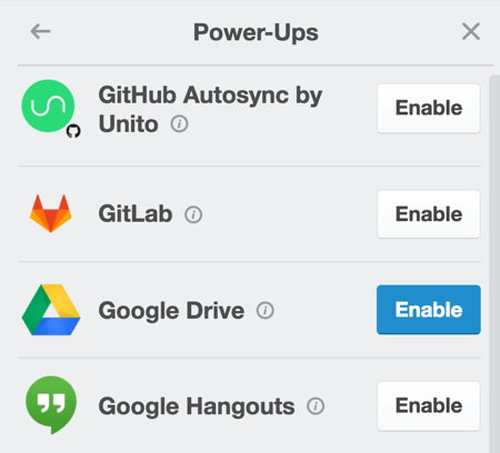 Ενεργοποιήστε το Google Drive power-up για να επισυνάψετε περιεχόμενο από ένα Έγγραφο Google απευθείας στην κάρτα.