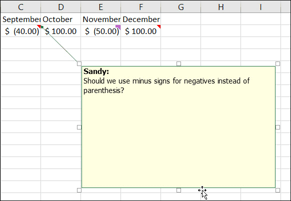 Αλλαγή μεγέθους ή μετακίνηση σημειώσεων στο Excel