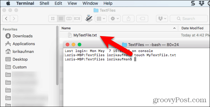 Το αρχείο κειμένου δημιουργήθηκε χρησιμοποιώντας την εντολή αφής στο Terminal σε Mac