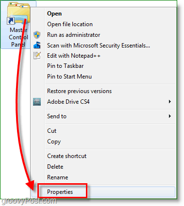 Windows 7 screenshot - κάντε δεξί κλικ στη συντόμευση και μεταβείτε στις ιδιότητες