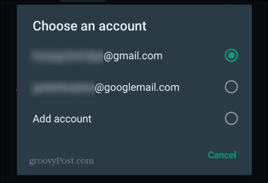 whatsapp επιλέξτε λογαριασμό gmail