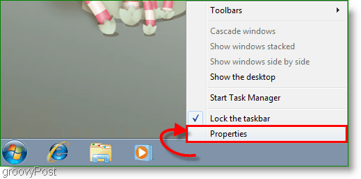 Windows 7 Ιδιότητες από το στιγμιότυπο της γραμμής εργασιών