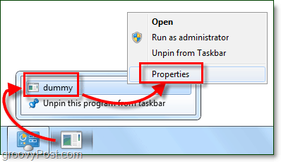 προσαρμόσετε τις ιδιότητες συντόμευσης της γραμμής εργασιών των Windows 7