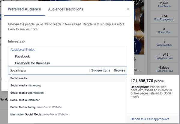 Η βελτιστοποίηση κοινού στο Facebook προτιμούσε τα ενδιαφέροντα του κοινού