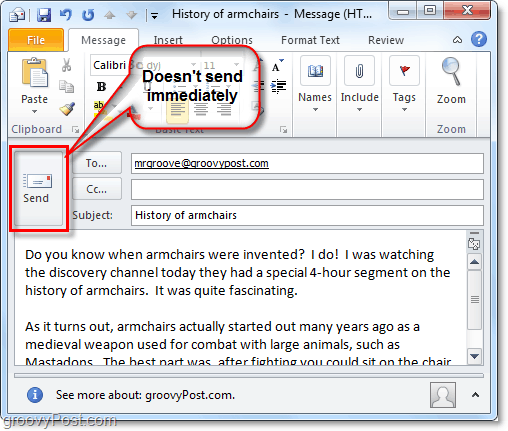 η αποστολή ενός μηνύματος ηλεκτρονικού ταχυδρομείου στην Outlook 2010 δεν σημαίνει ότι παρέχεται αμέσως