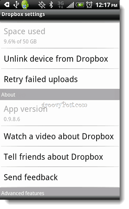 Android Dropbox Απεγκατάσταση